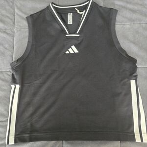 adidas Black Sleeveless Sports Tank with White Accent Stripes
